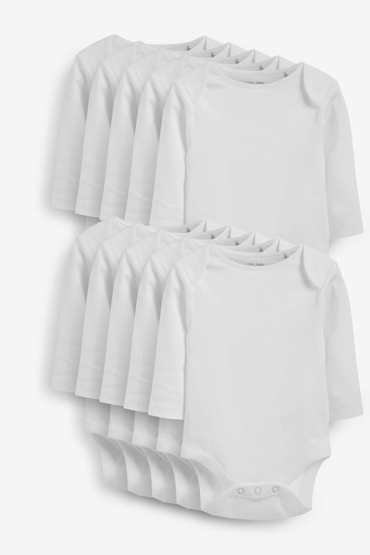 Meu Primeiro Guarda-Roupas - Bodysuits de manga comprida essenciais branco - Kit com 10