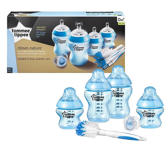Tommee Tippee Closer to Nature Kit de 6 Itens : Mamadeiras, Chupeta e Escova - Azul