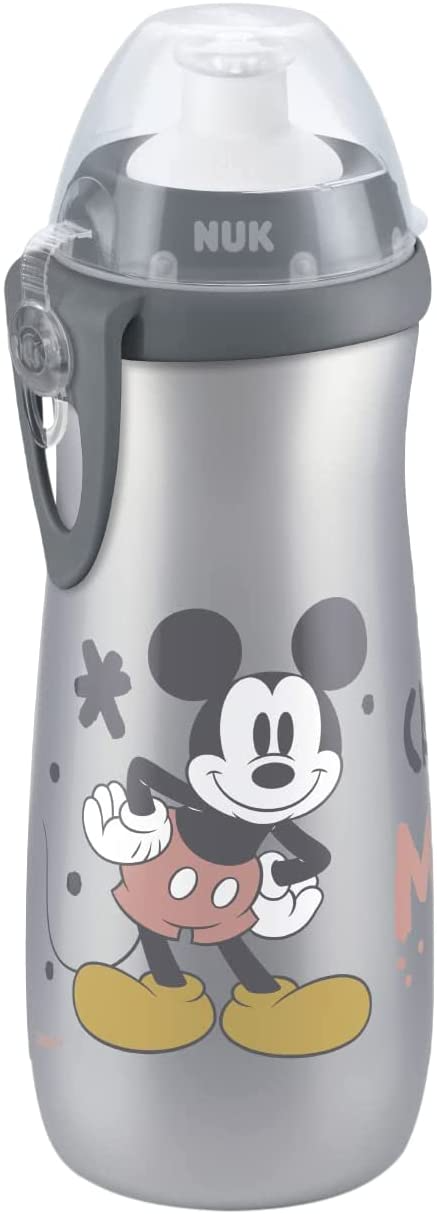 NUK Garrafa de água infantil da Copa dos esportes | 24+ Meses | Bocal push-pull à prova de vazamento | Clipe e Tampa Protetora | Livre de BPA | 450ml | Disney Minnie Mouse (cinza)