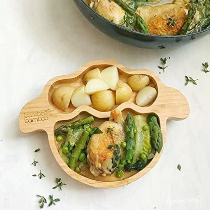bamboo bamboo Placa de Bambu para Bebês – Crianças e Crianças com Ventosa para Bebês | Não Tóxico | Legal ao toque | Ideal para Baby-Led Weaning (Cordeiro, Verde)