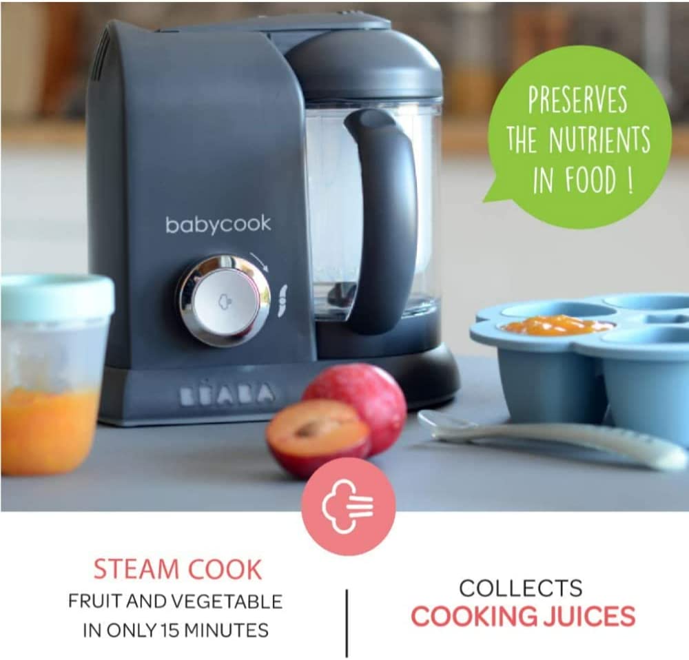 BEABA - Babycook Solo - Processador, Liquidificador, Cozimento a Vapor Rápido - Cinza Escuro