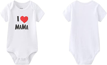 MAMIMAKA unissex para bebê com 2 macacões sólidos recém-nascidos gêmeos Macacão I Love Papa I Love Mama Bodysuits de 0 a 24 meses para meninos e meninas