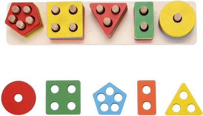 KanCai - Brinquedos Educativos de Madeira Bloco Placa Pilha Formas Geométricas - 1+