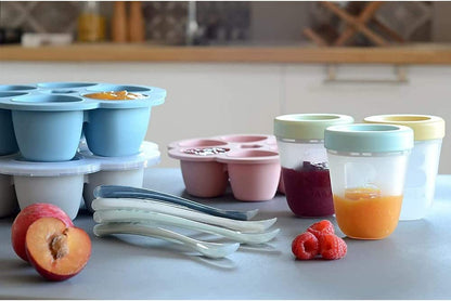 BÉABA - Multi-Recipientes de Silicone 6x90 ml - Azul