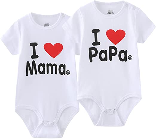 MAMIMAKA recém-nascidos unissex para bebê com 2 macacões sólidos Macacão gêmeos I Love Papa I Love Mama Bodysuits de 0 a 24 meses para meninos e meninas