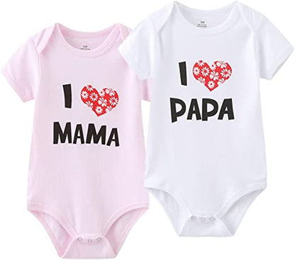 MAMIMAKA recém-nascidos unissex para bebê com 2 macacões sólidos Macacão gêmeos I Love Papa I Love Mama Bodysuits de 0 a 24 meses para meninos e meninas