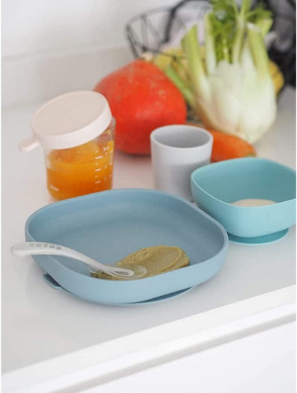 BEABA - Set de alimentación de silicona - 4 piezas - Azul selva 