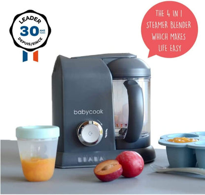 BEABA - Babycook Solo - Processador, Liquidificador, Cozimento a Vapor Rápido - Cinza Escuro
