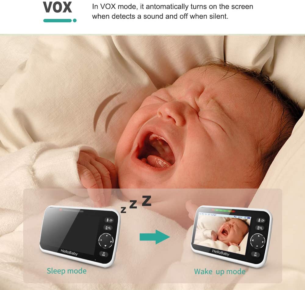 HelloBaby - Vigilabebés con cámara y audio, pantalla LCD a color de 5''