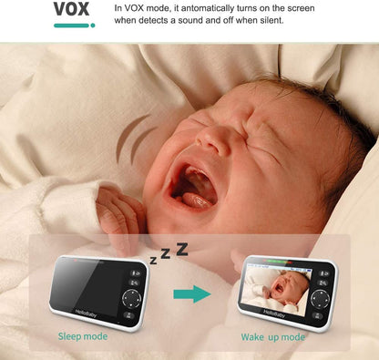 HelloBaby - Vigilabebés con cámara y audio, pantalla LCD a color de 5''