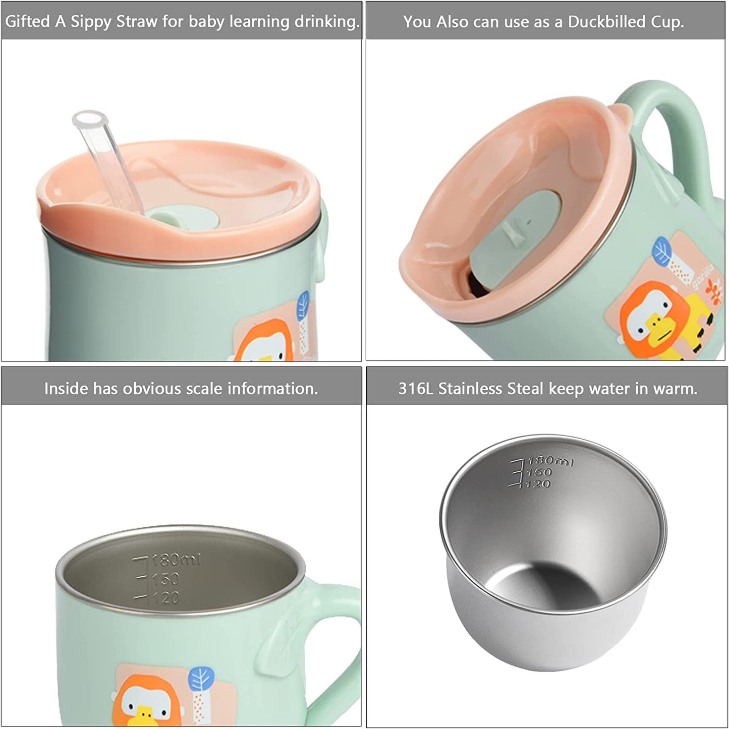 Bebamour - Copo com Tampa, Canudo e Alça Única - 180ml - Rosa