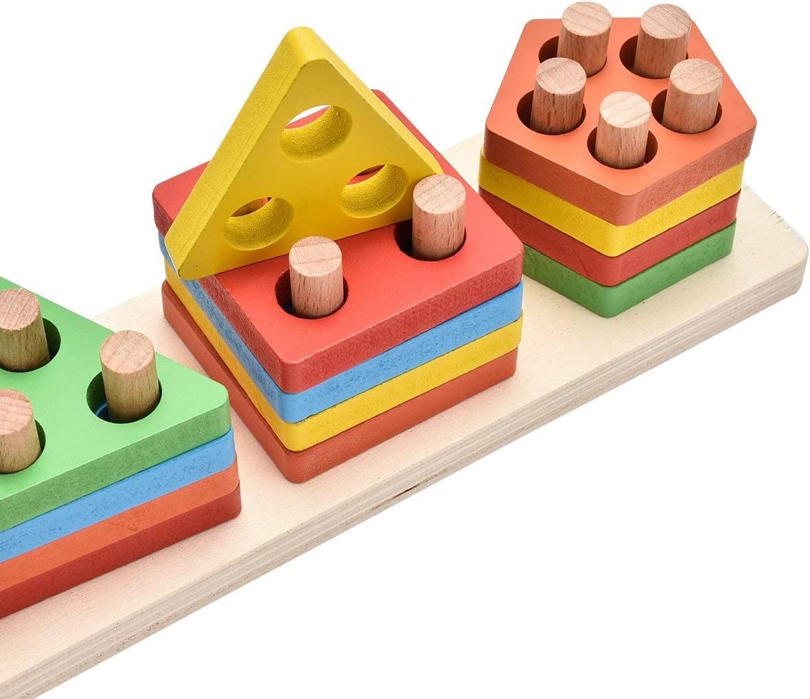 KanCai - Brinquedos Educativos de Madeira Bloco Placa Pilha Formas Geométricas - 1+