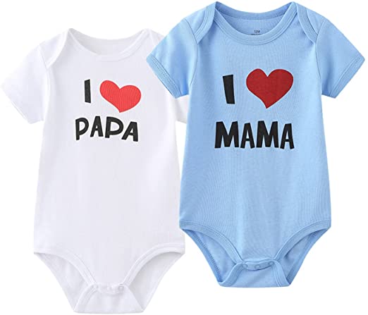 MAMIMAKA Bebé Recién Nacido Unisex con 2 Peleles Sólidos Mameluco para Gemelos I Love Papa I Love Mama Body 0-24 Meses para niños y niñas