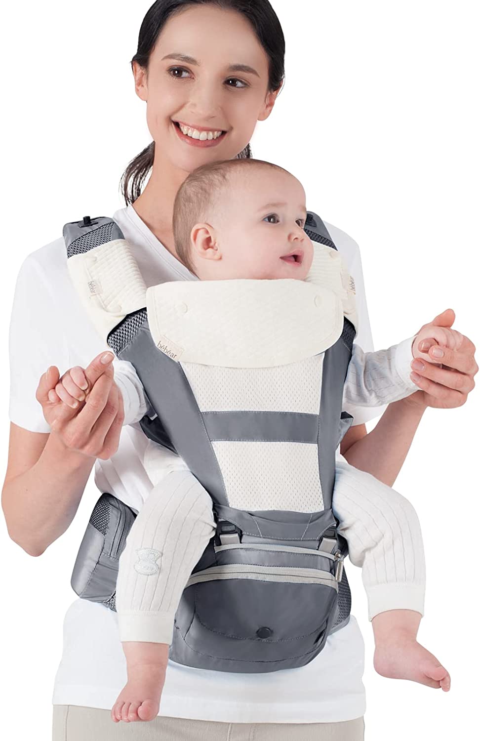 Bebamour - Canguru de Transporte de Bebê - 3 babadores - Dobrável - Air Dreamy Grey