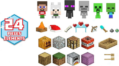 Mattel Minecraft Mob Head Minis Advent Calendar com figuras de personagens de videogame pixeladas com cabeças gigantes, presente de brinquedo colecionável para fãs de 6 anos ou mais