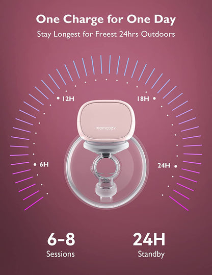 Momcozy S9 S9 Pro portátil Bomba tira leite, bomba tira leite mãos-livres de maior duração da bateria e display LED, bomba tira leite elétrica portátil com 2 modos e 9 níveis - 24 mm, rosa