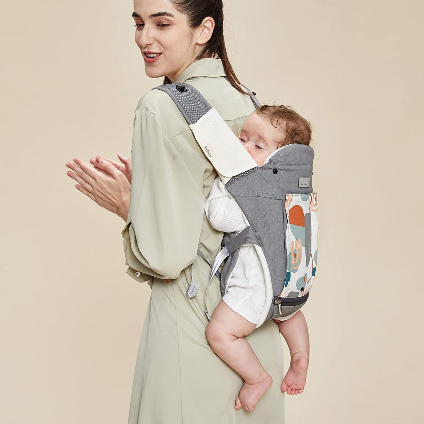 Bebamour de bebê Canguru recém-nascido para criança pequena Porta bebê HipSeat 12 formas de transporte com capuz de cabeça, 2 pçs Canguru (Porta bebê, cinza)