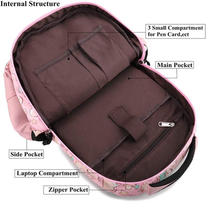 Melsohua - Set Mochila con Lonchera y Estuche - Unicornio - Rosa 