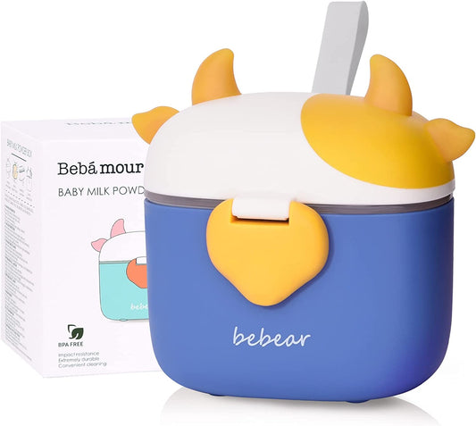 Bebamour - Recipiente hermético portátil para leche en polvo con cuchara y nivelador 460 ml - Azul Klein 