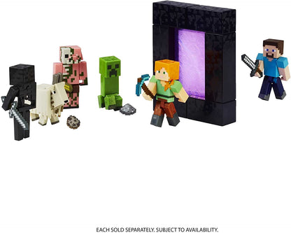 Figura Minecraft Alex Build-A-Portal - Figura y pieza coleccionables Build-A-Portal - Articulaciones móviles - 1 accesorio - 3,25 pulg. de altura – Regalo para niños mayores de 6 años – HFC34