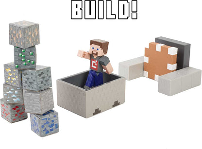 Minecraft Minecart Mayhem Playset com figura de personagem Steve, carrinho de lançamento e acessórios, jogo de criação, exploração e sobrevivência para crianças de 6 anos ou mais