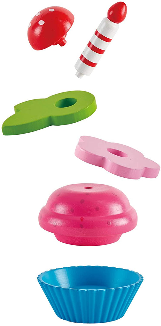 Hape - Cupcakes coloridos de madeira, simulação realista para brincar de cozinha com comida