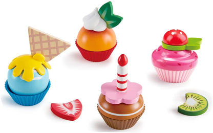 Hape - Cupcakes coloridos de madeira, simulação realista para brincar de cozinha com comida
