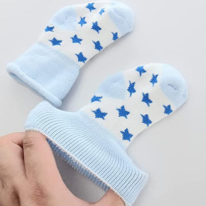 MAMIMAKA Ropa para bebé recién nacido, conjunto de guantes y calcetines de algodón, calcetines gruesos y cálidos para bebé, gorros para rascar, guantes para 0-6 meses