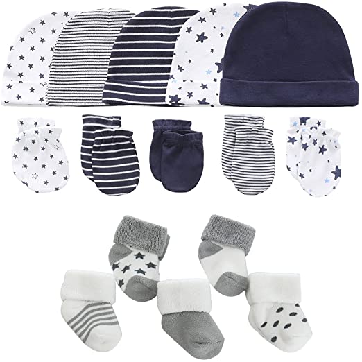 MAMIMAKA Recién Nacido para Ropa de Bebé, Conjunto de Guantes y Calcetines de Algodón Peludo, Calcetines Gruesos y Cálidos para Bebé, Gorros para Rascar, Guantes para 0-6 Meses