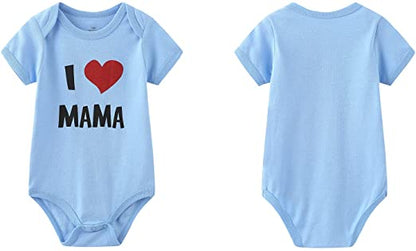 MAMIMAKA unissex para bebê com 2 macacões sólidos recém-nascidos gêmeos Macacão I Love Papa I Love Mama Bodysuits de 0 a 24 meses para meninos e meninas