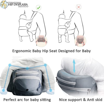 Bebamour - Canguru de Transporte de Bebê - 3 babadores - Dobrável - Air Dreamy Grey