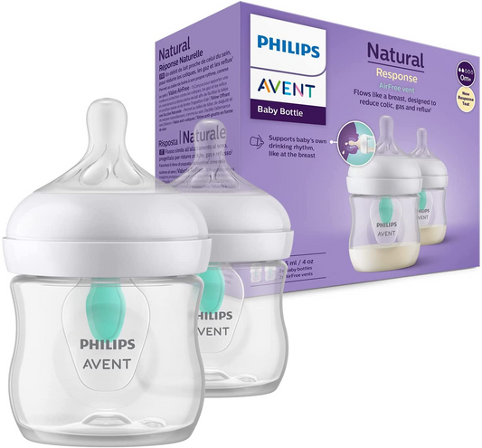 Philips Avent Natural Response Mamadeira - 2 mamadeiras de 125 ml para leite com ventilação AirFree, sem BPA para bebês recém-nascidos de 0 meses ou mais (modelo SCY670/02)