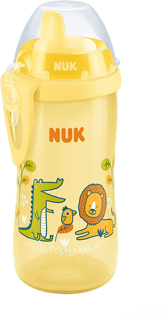 NUK Kiddy Cup Toddler Cup | 12+ Meses | 300ml | Bico temperado à prova de vazamento | Clipe e tampa protetora | Livre de BPA | Amarelo