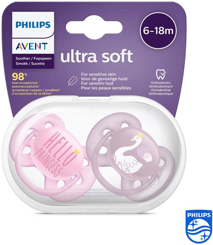 Philips Avent Pacote com 2 chupetas ultramacias - chupeta sem BPA para bebês de 6 a 18 meses (modelo SCF223/02)