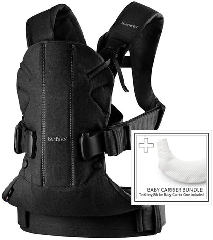 BABYBJÖRN Baby Carrier One with Bib for Baby Carrier One, Cotton Mix, Black