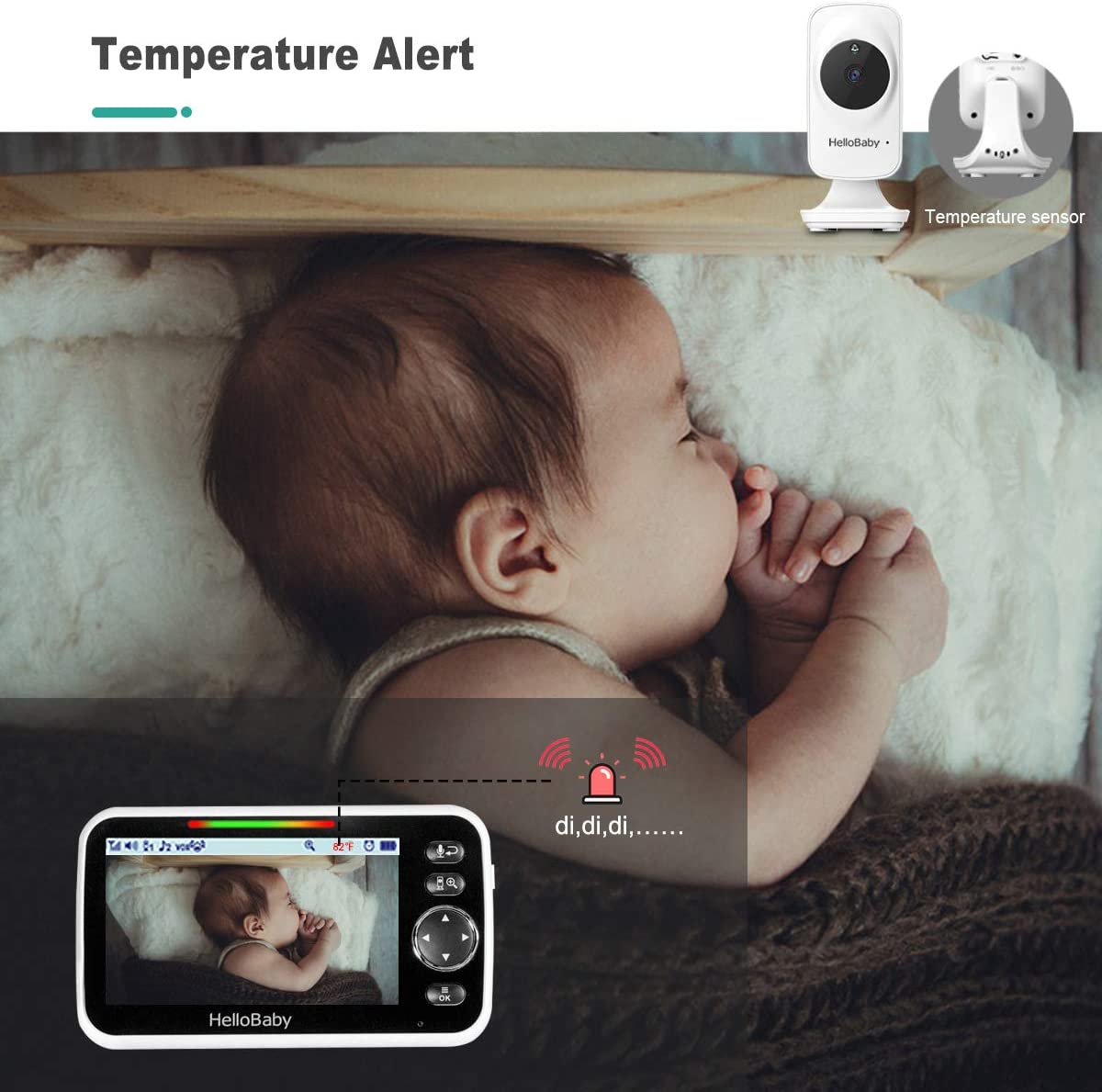 HelloBaby - Vigilabebés con cámara y audio, pantalla LCD a color de 5''