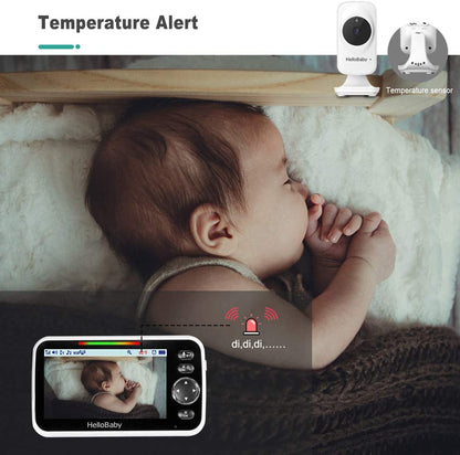 HelloBaby - Vigilabebés con cámara y audio, pantalla LCD a color de 5''
