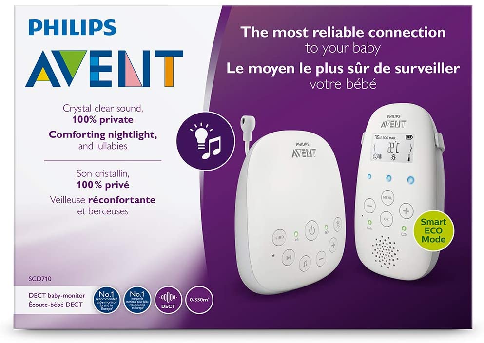 Philips Avent DECT  Babá Eletrônica com Monitoramento de Temperatura, Luz Noturna e 5 Canções de Ninar