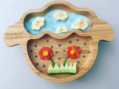 bamboo bamboo Placa de Bambu para Bebês – Crianças e Crianças com Ventosa para Bebês | Não Tóxico | Legal ao toque | Ideal para Baby-Led Weaning (Cordeiro, Rosa)