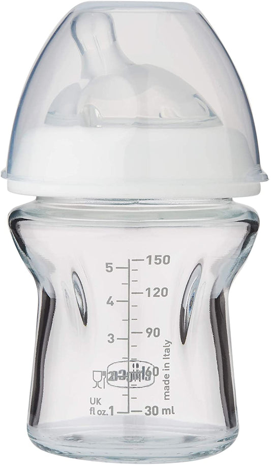 Chicco - Mamadeira de vidro Anti-Cólica Natural Feeling para 0+ meses, 150 ml