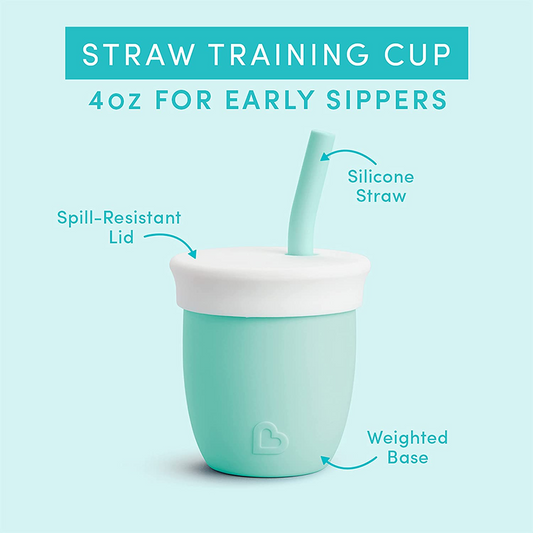 Munchkin® C'est Silicone! Copo de treinamento aberto com canudo para bebês e crianças de 6 meses +, 4 onças, hortelã, Coral