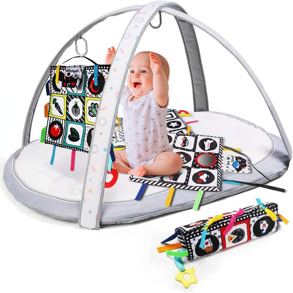 Chão Tempo Barriga - Brinquedos dobrados do tapete da atividado jogo alto  contraste,Brinquedos sensoriais montessori preto e branco alto contraste
