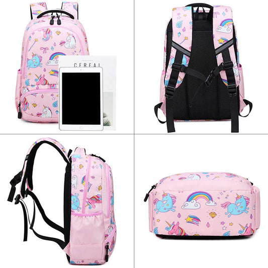 Melsohua - Set Mochila con Lonchera y Estuche - Unicornio - Rosa Claro 