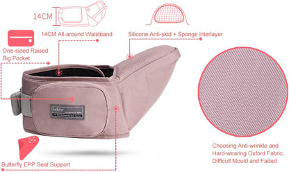 Bebamour de bebê Carrinho 3-36 meses 6 em 1 assento de quadril com 3 almofadas de baba (carrinho de bebê, rosa empoeirado)