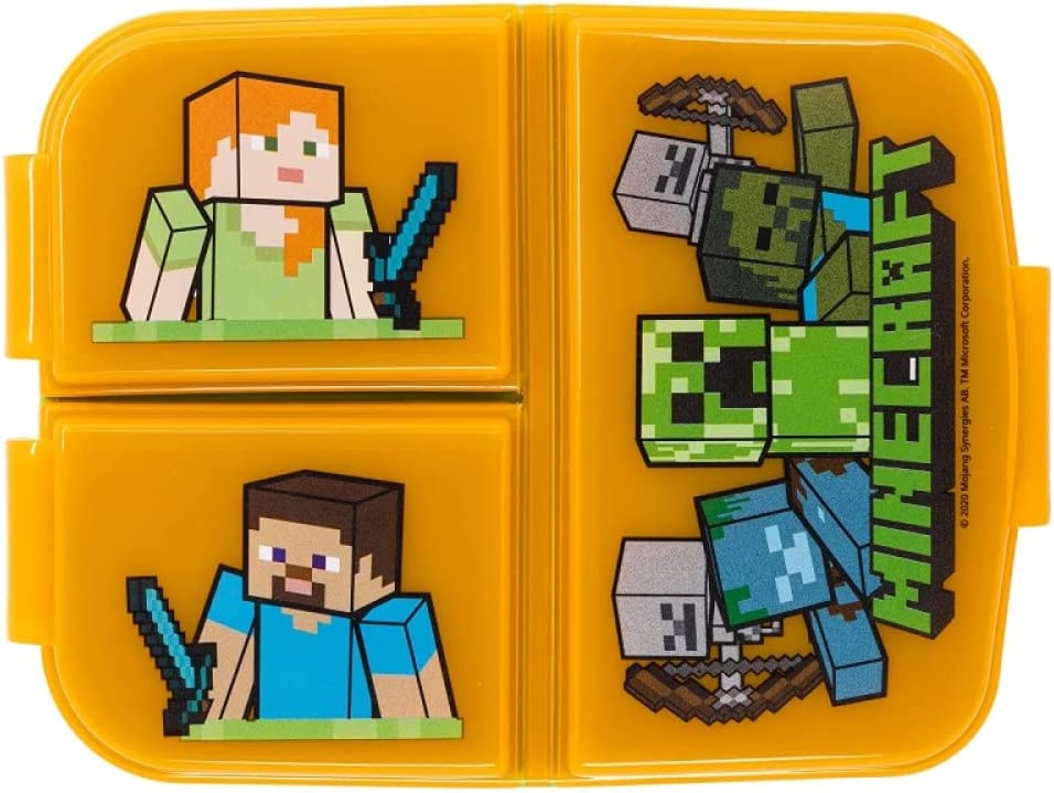 Minecraft Sanduíche Almoço Lanche Caixa Multi Compartimento Crianças Crianças Escola inclui Minecraft Chaveiro