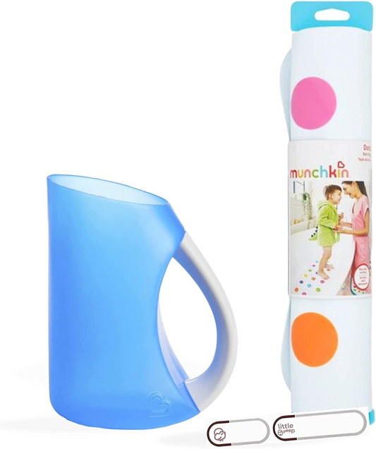 Munchkin Conjunto de Banho Enxaguante Enxaguante + Munchkin Dandy Dots Tapete de banho antiderrapante colorido para crianças ** Etiquetas à prova d'água incluídas para personalizar seu kit **