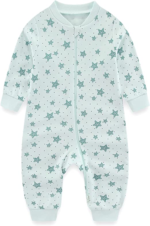 MAMIMAKA Pijamas unisex para bebé recién nacido, pijamas de algodón con cremallera de 2 vías para dormir y jugar, edades de 4,0 a 18 meses