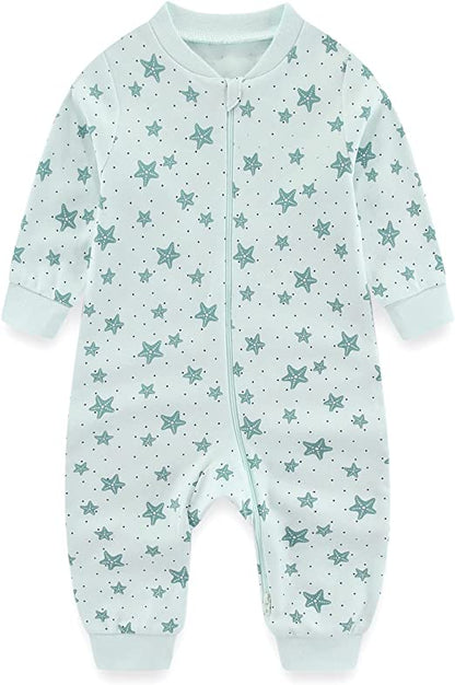 MAMIMAKA Pijamas unisex para bebé recién nacido, pijamas de algodón con cremallera de 2 vías para dormir y jugar, edades de 4,0 a 18 meses