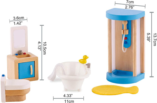 Hape - Baño familiar - Accesorios para casa de muñecas de madera