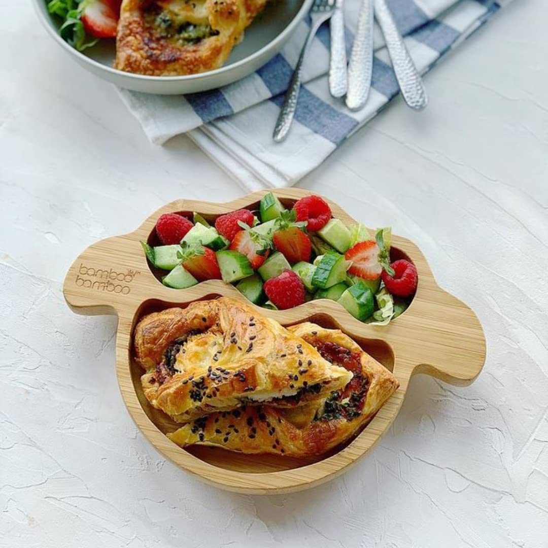 bamboo bamboo Placa de Bambu para Bebês – Crianças e Crianças com Ventosa para Bebês | Não Tóxico | Legal ao toque | Ideal para Baby-Led Weaning (Cordeiro, Rosa)